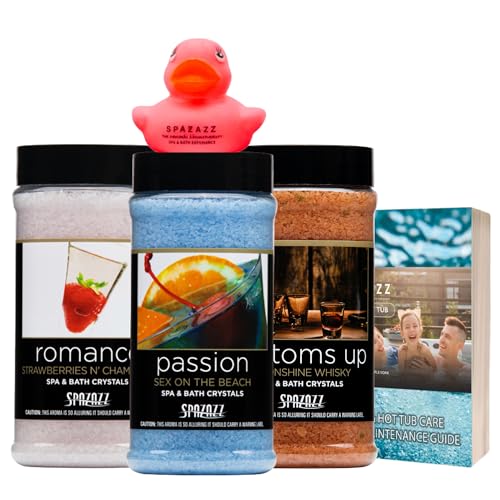 Spazazz Set The Mood Aromatherapy Bath Salts Bundle - 3-Pack (17oz Each) Passion, Romance & Bottoms Up Relaxing Bath Salt Crystals with Rubber Duck Beauty and Personal Care Spazazz