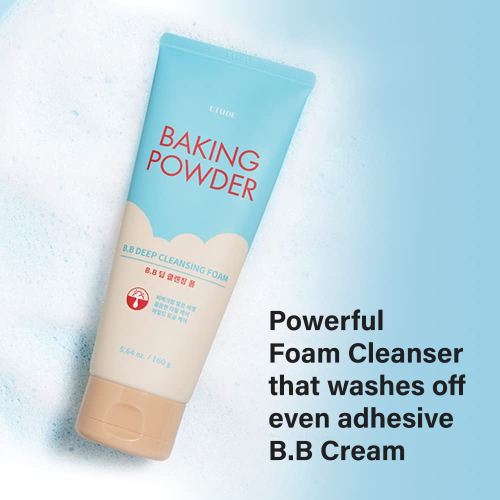 ETUDE Baking Powder B.B Deep Cleansing Foam, 2 in 1 Rice Bran + Baking Powder, Creamy Bubble + Scrub Exfoliate Skin, Fash Wash, Deep Cleanser Beauty & Personal Care ETUDE