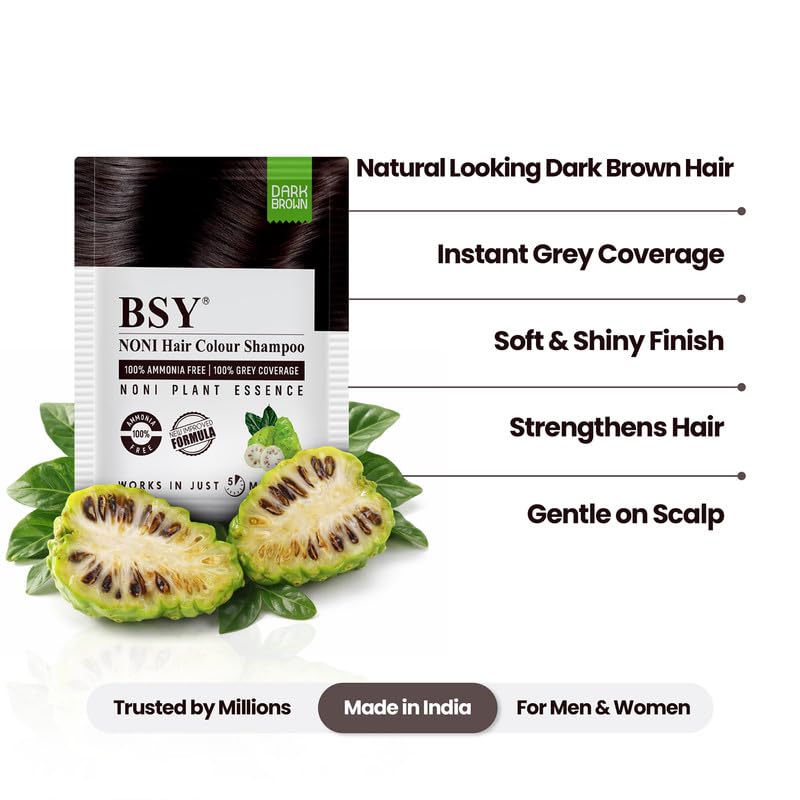 BSY Noni Dark Brown Hair Color Shampoo, Hair Dye, Hair Color Shampoo, 20mlx10 Sachets (Dark Brown, 20mlx10) Beauty & Personal Care BSY Noni Black Hair Magic