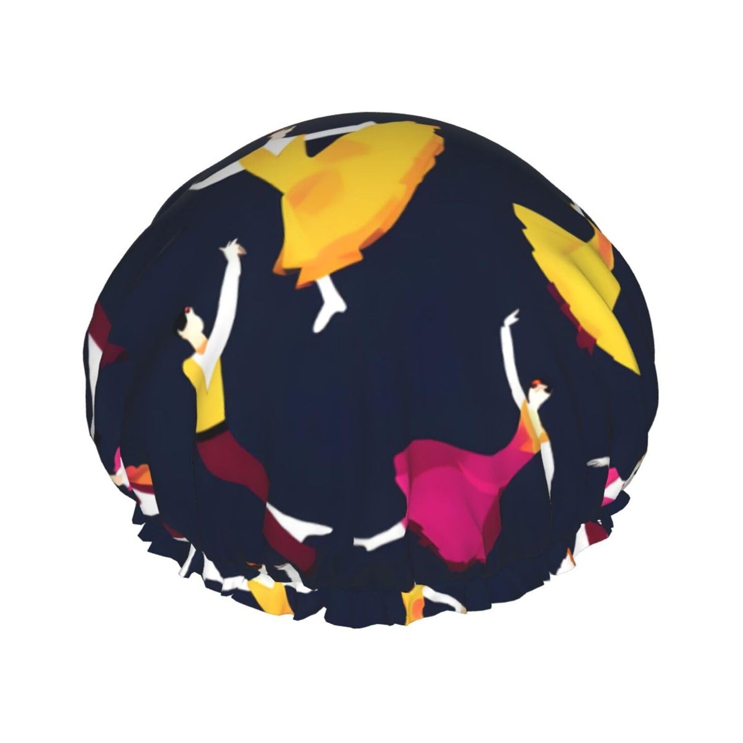Ballroom Dance Small Pattern Print Waterproof Bath Cap For Adults, Reusable Double Layer Lined Shower Cap For Women Shower Beauty and Personal Care YQxwJL