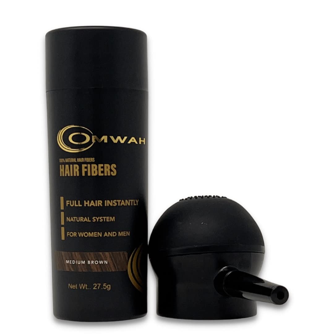 OMWAH Hair Fibers for Thinning Hair Men - 2-in-1 Kit 27.5g, Hair Building Fibers & Spray Applicator, Natural Thick Hair Filler, Conceals Hair Loss
