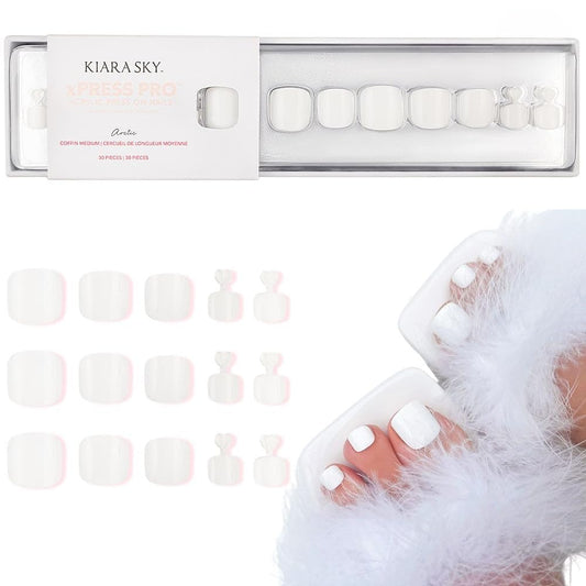 Kiara Sky XPRESS PRO 100% Acrylic Press On Nails - Instant Salon Quality Manicure, Long-Lasting, Easy Application, 30 Pieces Kit, Toes-Arctic
