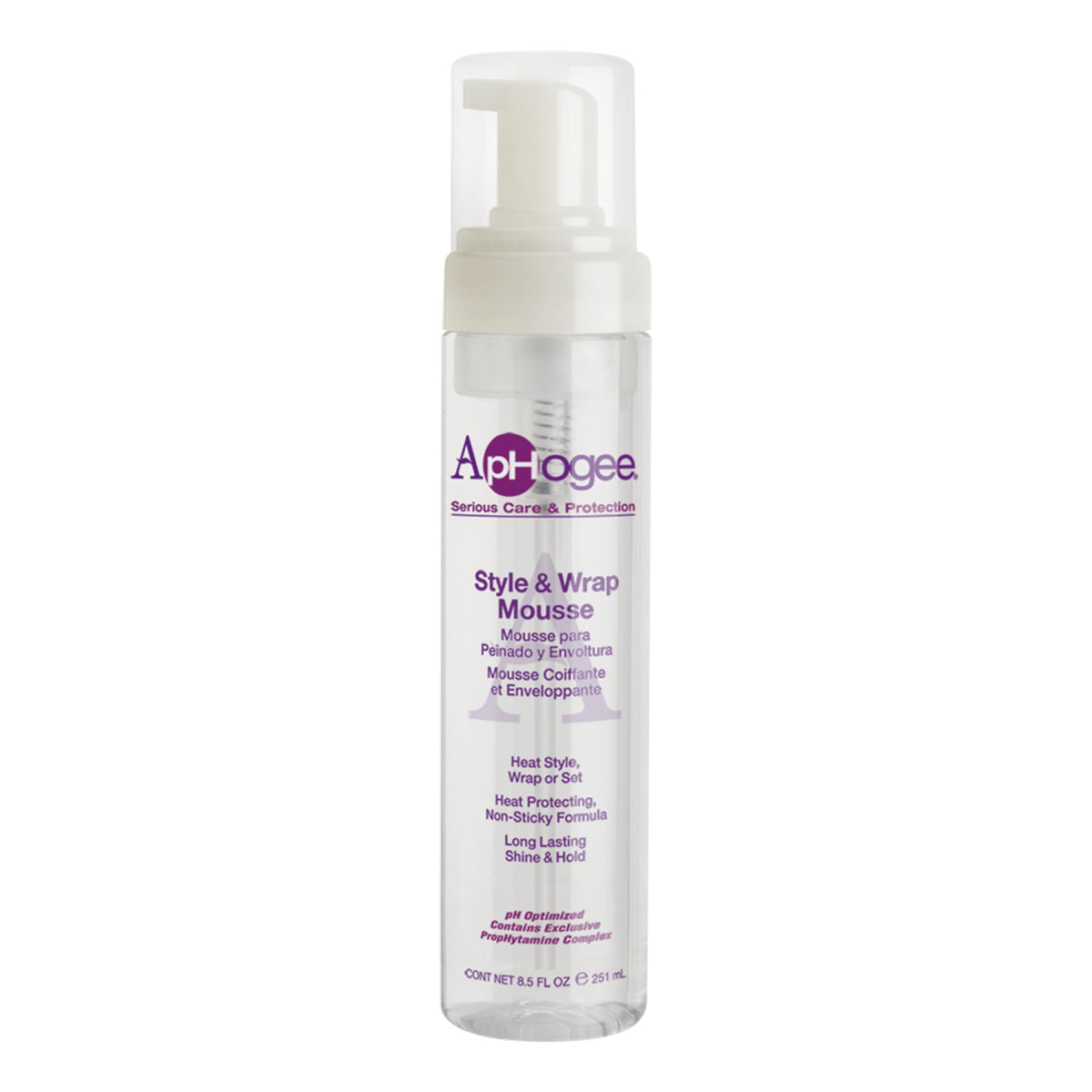 Aphogee Style & Wrap Mousse 8.5 oz - Alcohol-Free, Long-Lasting Hold, Adds Shine & Body, Heat Protection