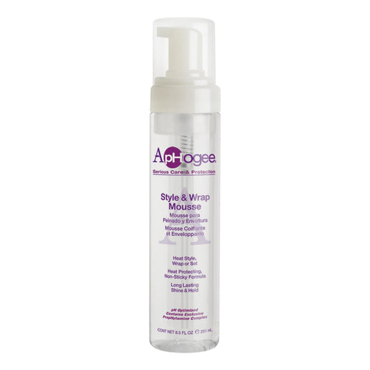 Aphogee Style & Wrap Mousse 8.5 oz - Alcohol-Free, Long-Lasting Hold, Adds Shine & Body, Heat Protection