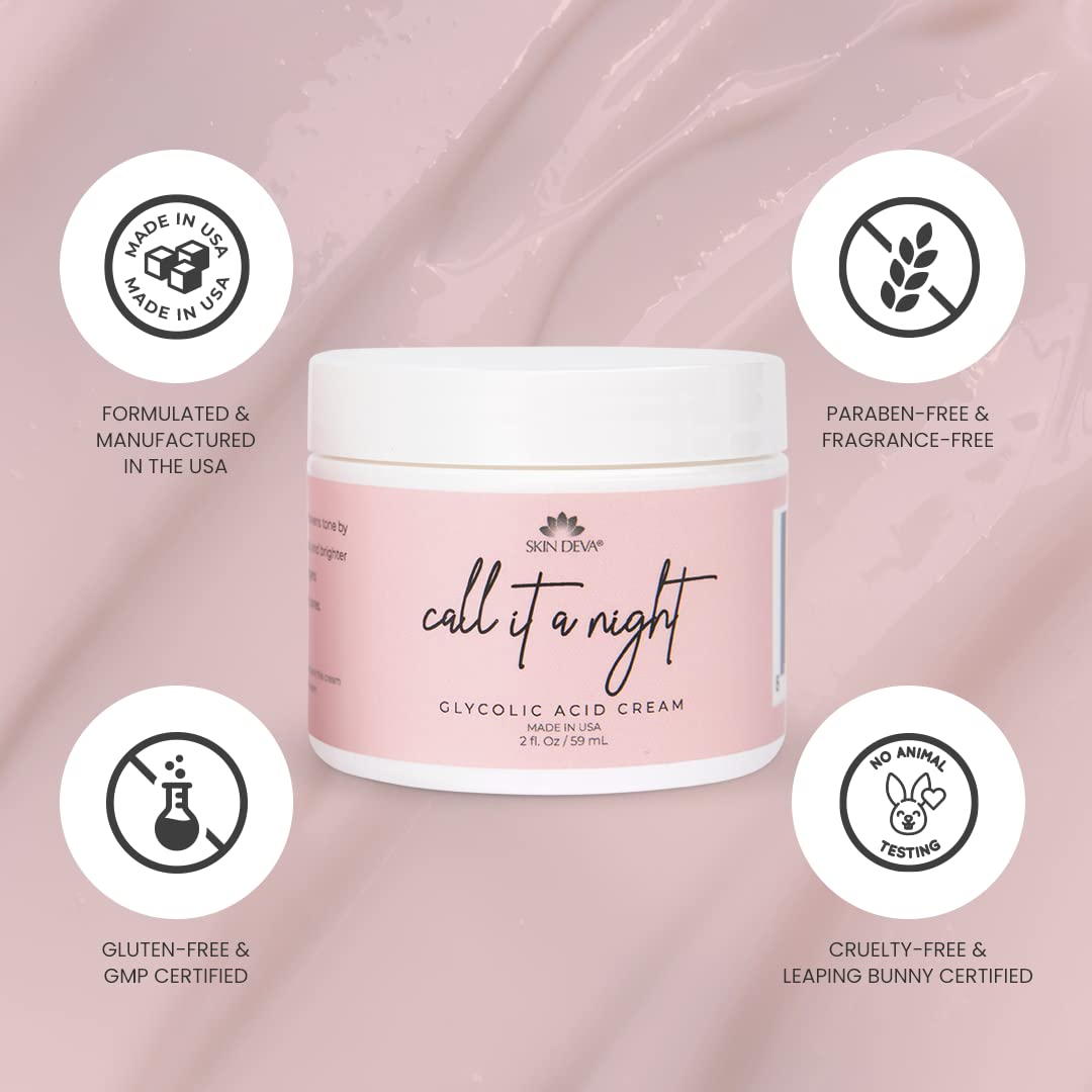 Skin Deva Glycolic Acid Cream Exfoliates Skin During Sleep - Brightens, Corrects Dark Spots & Shadows, Evens Skin Tone, Reduces Pores. Natural Beauty & Personal Care SKIN DEVA