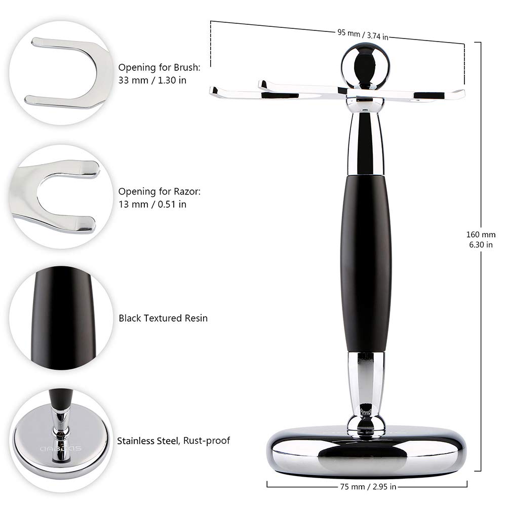 Anbbas Shaving Brush and Stand,Silvertip Badger Hair Brush Black Resin Alloy Handle with Stainless Steel Shaving Stand for Double Edge Safety Razor Beauty and Personal Care Anbbas