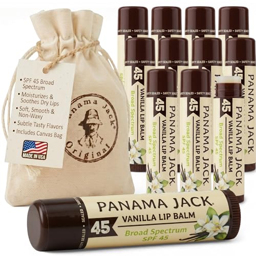 Panama Jack Sunscreen Lip Balm - SPF 45, Broad Spectrum UVA-UVB Sunscreen Protection, Prevents & Soothes Dry, Chapped Lips, Vanilla, 12-pack Beauty and Personal Care Panama Jack