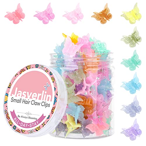 JASVERLIN Butterfly Clips for Hair 50pcs, Cute Mini Small Hair Accessories for Teens Girls Women 90s Y2K Colorful Pastel Clip Claw, 10 Colors (Jelly) Beauty and Personal Care JASVERLIN Default Title