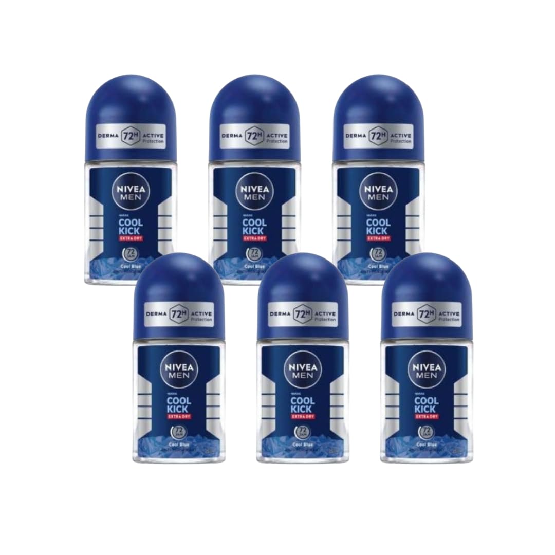 NIVEA Men Cool Kick Anti-Perspirant Roll-On Deodorant 25ml - 72 Hour Sweat & Odor Protection, Refreshing Cool Formula with Masculine Scent, Skin Beauty and Personal Care NIVEA