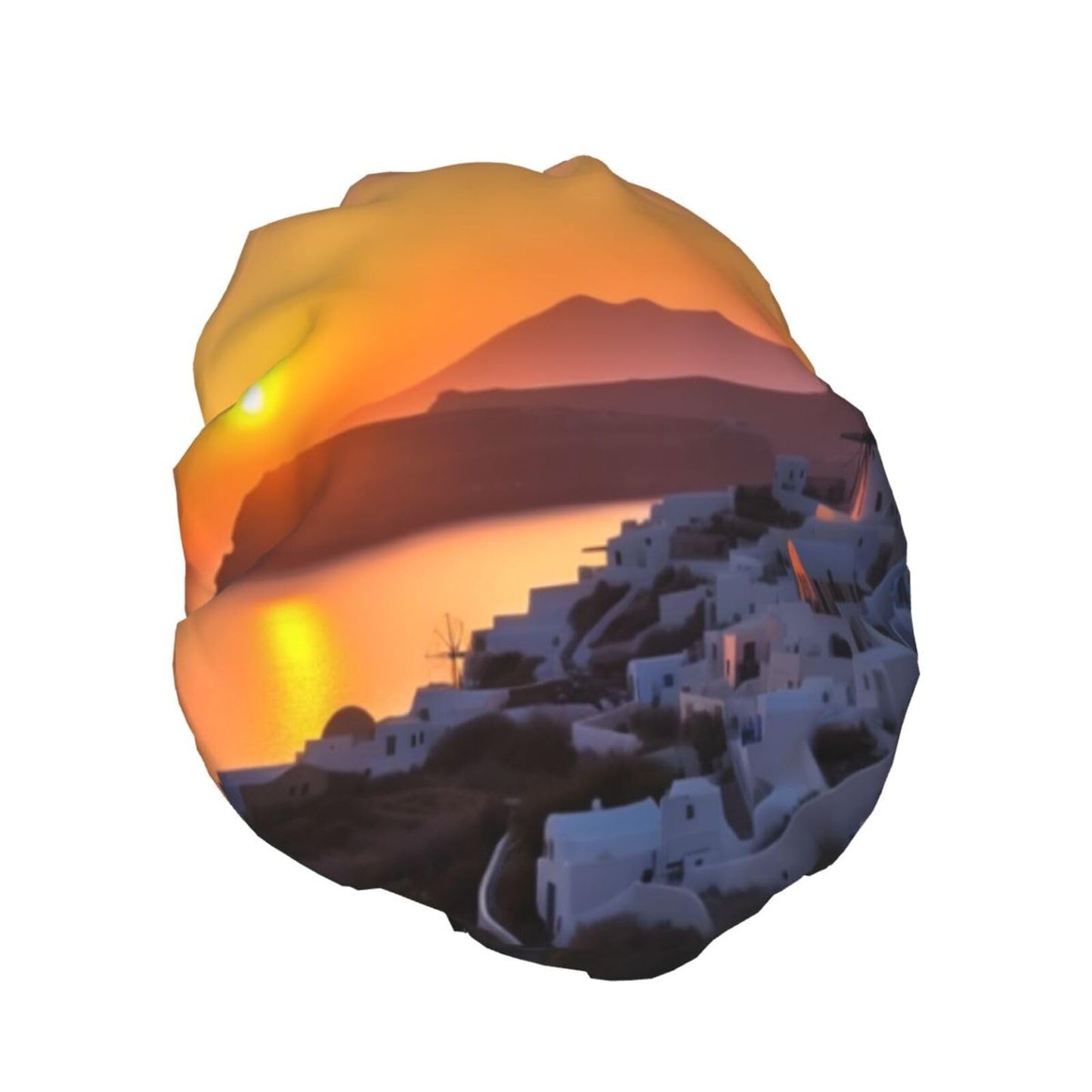 Greece Island Sunset Landscape Shower Cap for Women Men Large Reusable Shower Bonnet Double-Layer Waterproof Bath Caps Elastic Band Hair Hat for All Beauty and Personal Care BWLHJKE