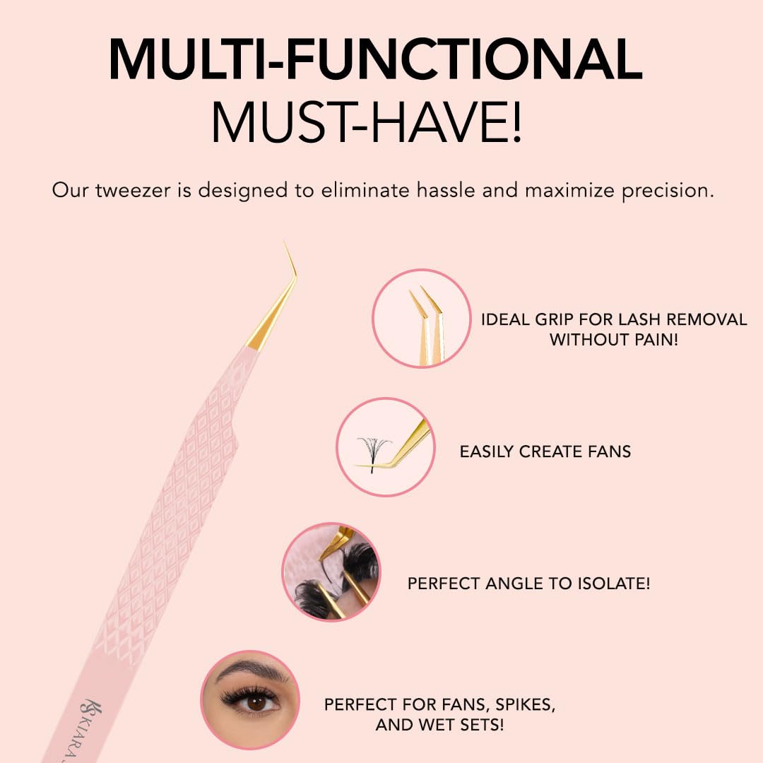 KIARA SKY LASH Tweezer for Eyelash Extensions - Precision Fiber Tip Grip - Volume, Mega Volume, and Lash Removal Fills - Comfortable Ergonomic Design Beauty and Personal Care KIARA SKY