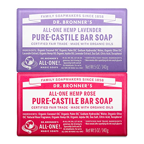 Dr. Bronner's - Pure-Castile Bar Soap (2-Pack Bundle, Rose & Lavender) - Made with Organic Oils, For Face, Body and Hair, Gentle and Moisturizing Beauty & Personal Care Dr. Bronner's