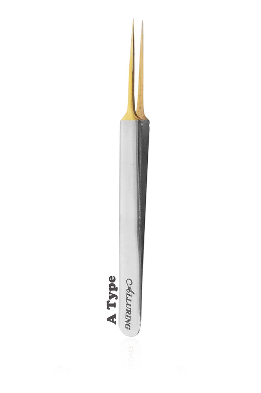 Alluring Chrome with Gold Tip Tweezers for Eyelash Extension - A type Beauty and Personal Care Alluring