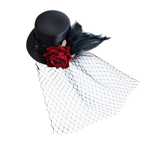 LEORX Small Top Hat Black Veil Hair Clip Flower Decor Top Hat Hair Accessories for Masquerade and Halloween Beauty & Personal Care LEORX