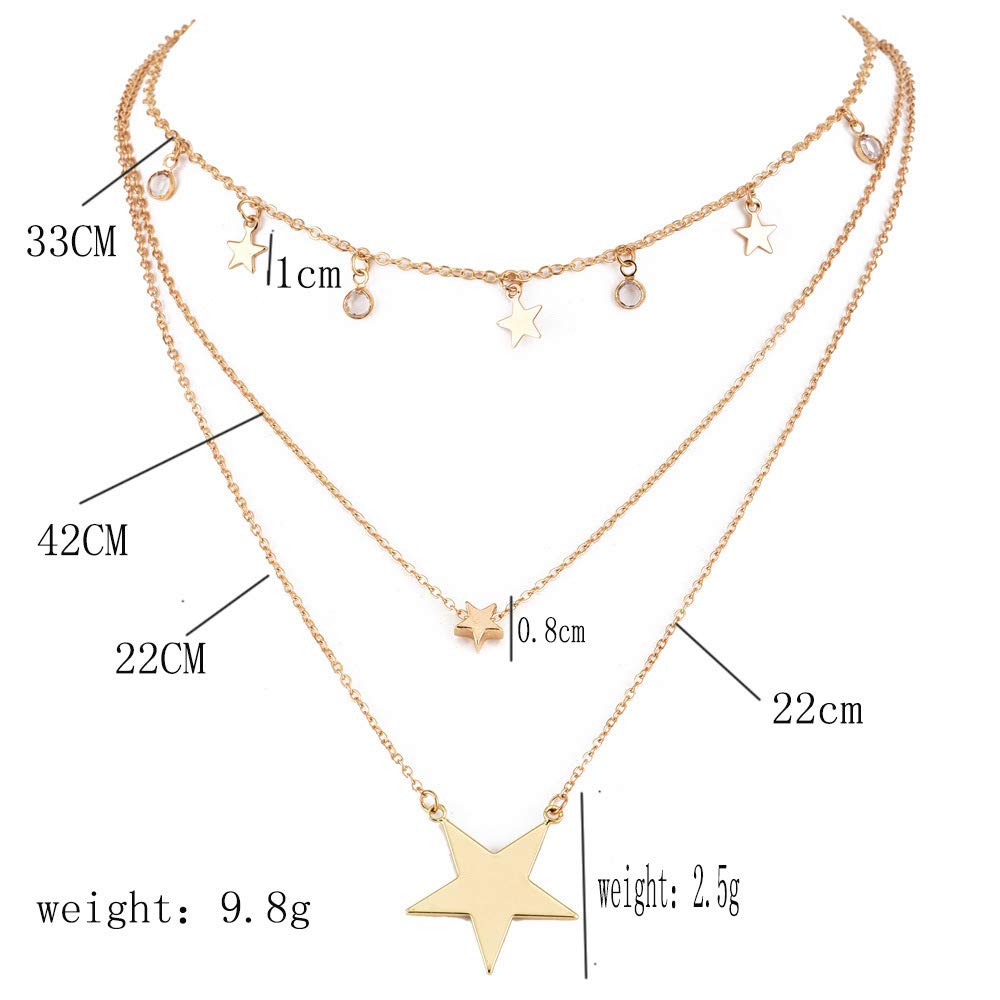DoubleNine Large Star Crystal Pendant Gold Tassels Dangle Layered Necklace for Women Girls Beauty & Personal Care Doubnine