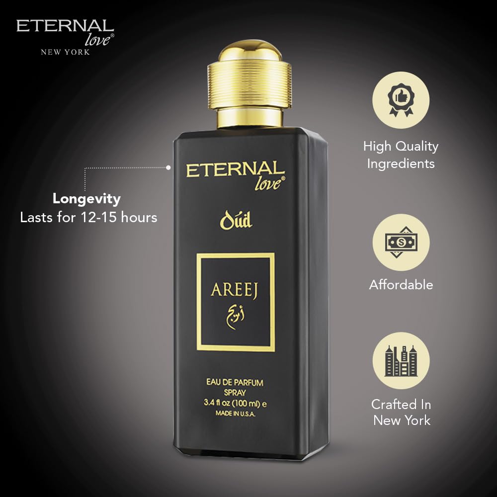 Eternal Love Areej Oud - Long Lasting Unisex Eau de Parfum - Warm Spicy Oriental Fragrance with Oud & Tobacco - Dubai Inspired Arabic Scent - 3.4oz Beauty & Personal Care Eternal Love