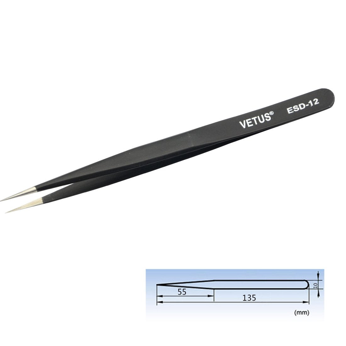 1 PC Vetus Pointed Perfect Craft Fine Angled Removal Stainless Steel Tip Straight Tweezers For Professional Grafting Eyelash extension False Eyelash Beauty and Personal Care Qeelasee