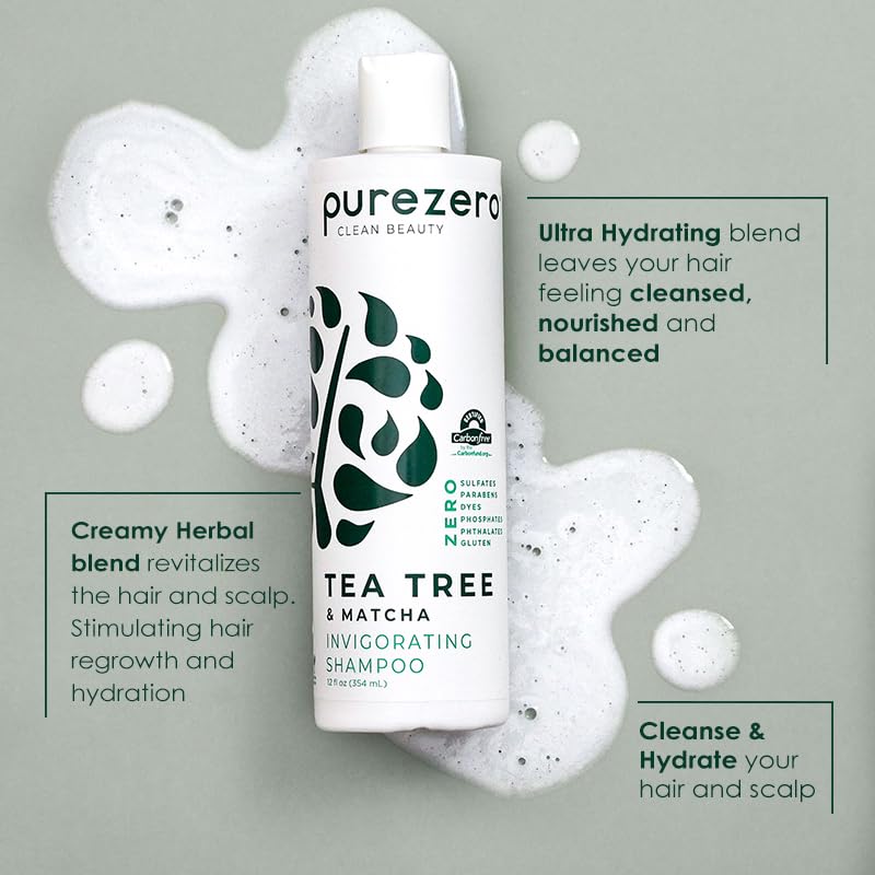 Purezero Tea Tree & Matcha Shampoo and Conditioner Set - Nourishing & Invigorating Scalp Treatment - Zero Sulfates, Parabens, Dyes Vegan and Cruely Beauty & Personal Care Purezero