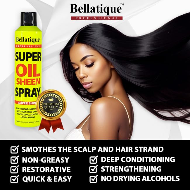 BELLATIQUE Super Oil Sheen Spray (14.88 oz) - Super Shine. Lightweight, Hydrating, Anti-Frizz, Non-Greasy, Revitalizing, Soothes, Long Lasting, Deep Beauty & Personal Care BELLATIQUE