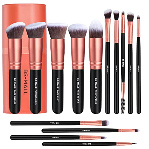 Makeup Brushes BS-MALL Premium Synthetic Foundation Powder Concealers Eye Shadows Makeup 14 Pcs Brush Set, Rose Golden, with Case Beauty & Personal Care BS-MALL