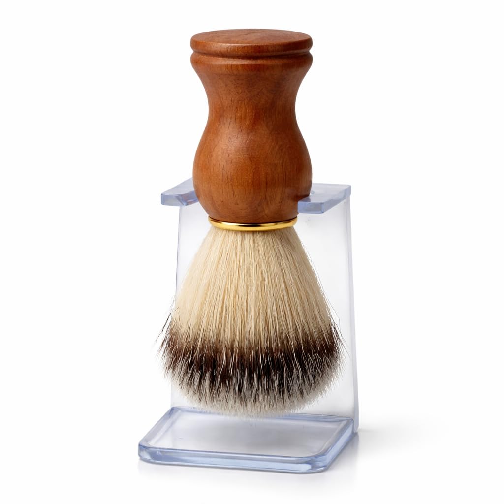 G.B.S Classic Synthetic 3rd Generation Bristle Shaving Brush with Durable Clear Brush Stand - Vegan Brush Generates Lather for Wet Shaving Lovers Beauty and Personal Care G.B.S