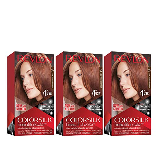 Revlon Permanent Hair Color, Permanent Hair Dye, Colorsilk with 100% Gray Coverage, Ammonia-Free, Keratin and Amino Acids, 55 Light Reddish Brown, 4.4 Beauty & Personal Care REVLON