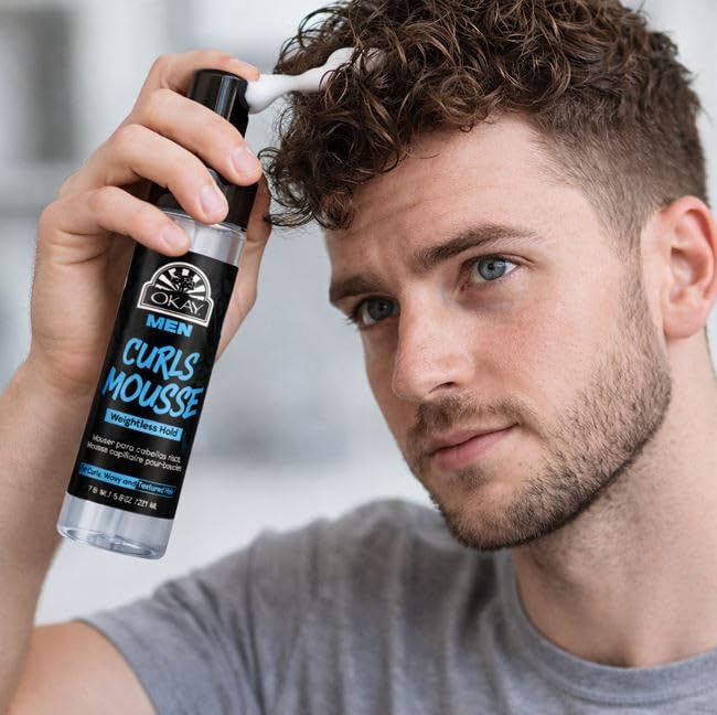 OKAY Men's Curls Mousse 7.5 oz - Lightweight Curl Defining Hair Styling Foam for Men, Enhances Natural Curls, Controls Frizz, Adds Volume & Flexible Beauty & Personal Care OKAY