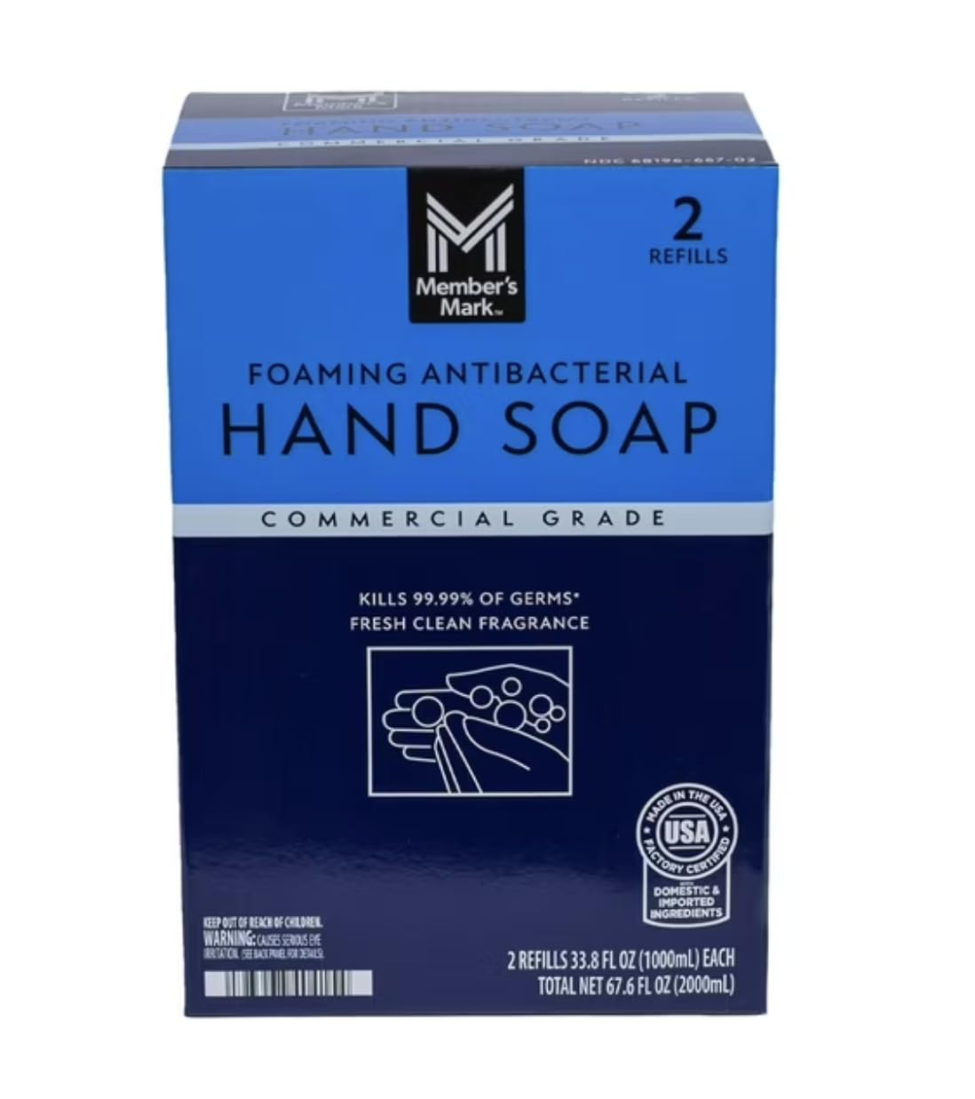 Member's Mark Antibacterial Foaming Hand Soap Refill, Fresh Scent Germ-Killing Formula, Moisturizing Daily Hand Wash, 33.8 fl oz, 2 Pack (67.6 fl oz Beauty & Personal Care MEMBER´S MARK