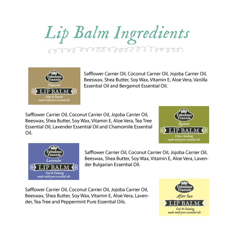 Fabulous Frannie Lip Balm Trio All Natural made with Pure Essential Oils - 3 pack .15oz each (Lavender, Natural & Restore) Beauty and Personal Care Fabulous Frannie
