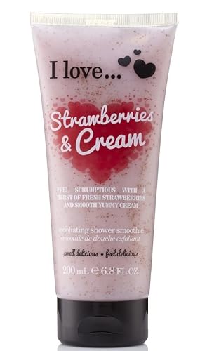 I Love Strawberries and Cream Exfoliating Shower Smoothie - Exfoliating Body Scrub and Body Wash - Cleanse and Soften Skin - Strawberry Scent - 6.8 oz Beauty & Personal Care I LOVE