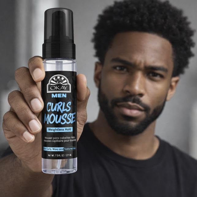 OKAY Men's Curls Mousse 7.5 oz - Lightweight Curl Defining Hair Styling Foam for Men, Enhances Natural Curls, Controls Frizz, Adds Volume & Flexible Beauty & Personal Care OKAY