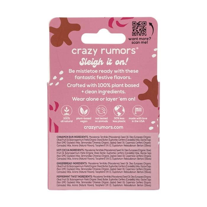 Crazy Rumors Festive Mix - Gingerbread, Hot Cocoa, Cinnamon Bun + Peppermint Twist - 4 Pack Lip Balm Beauty and Personal Care Crazy Rumors