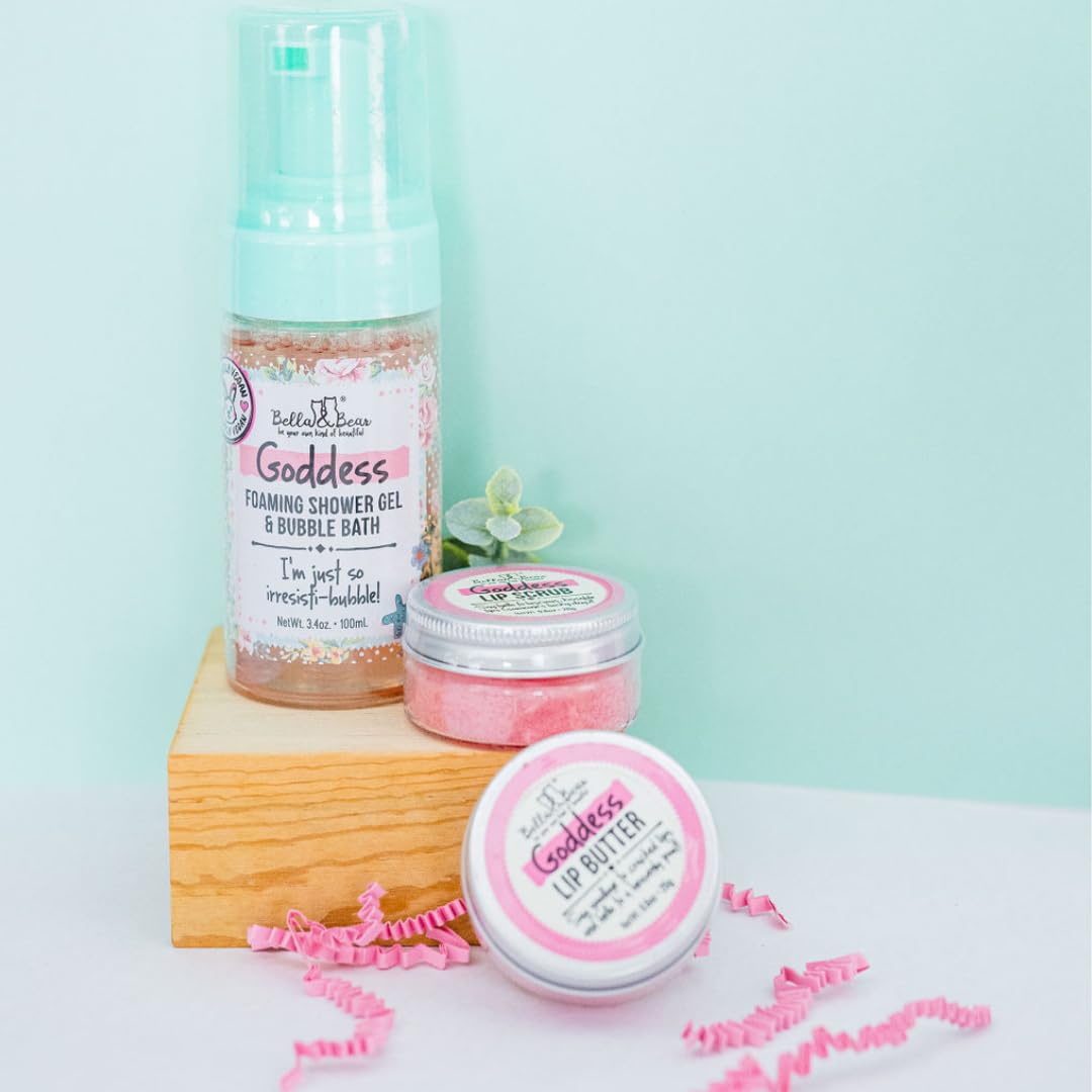 Bella & Bear Goddess Mini Bath & Body Gift Set with 2 in1 Foaming Shower Gel & Bubble Bath, Lip Scrub, Lip Butter - Gift - Teens - Tweens - Women Beauty and Personal Care Bella and Bear