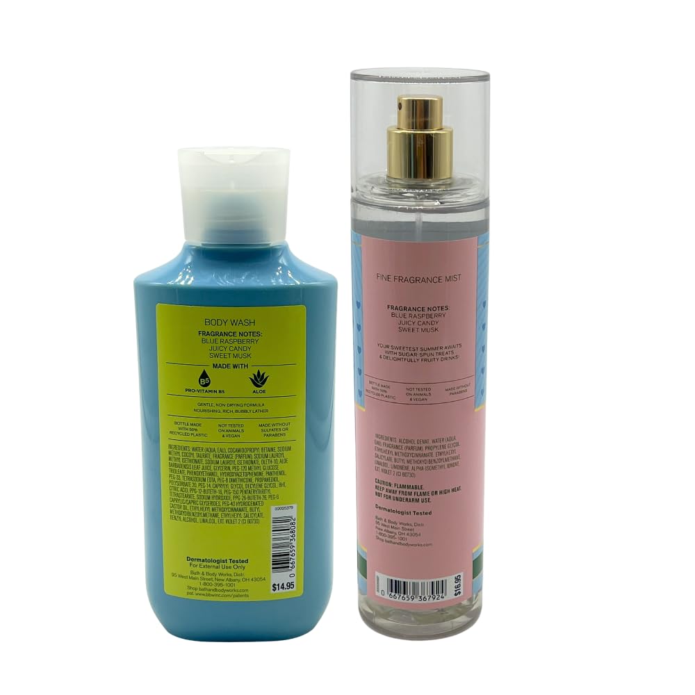 Bath & Body Works BLUE RASPBERRY BURST Fine Fragrance Mist & Body Wash 2-piece Gift Set with a Blue Bow for Holidays - Full Size Beauty and Personal Care Bath & Body Works