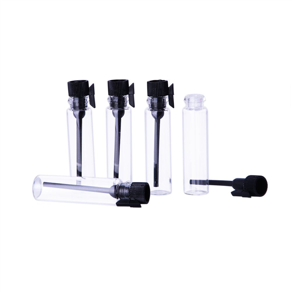 Enslz 100PCS Perfume Samples Mini Bottles With Black Lid Empty Glass Vials Dropper Bottle for Travel and Party (2ml) Beauty & Personal Care Enslz