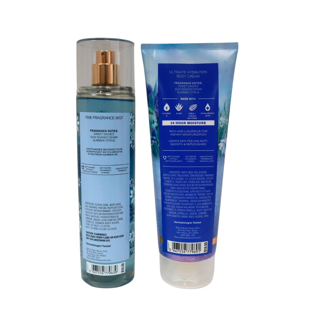 Bath & Body Works DENIM & DAISIES Mist & Body Cream 2-piece Gift Set with a Blue Bow for Holidays & Gifts Beauty and Personal Care Bath & Body Works