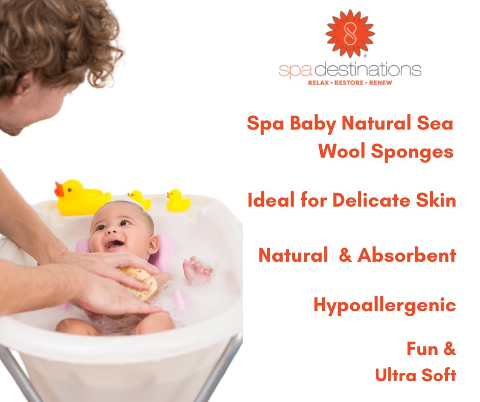 Spa Baby Natural Bath Sponge Spa Destinations. Ultra Soft Premium Sea Wool Sponge, Biodegradable, Bath Accessories Baby and Kids, Infant Bath. Two (2) Beauty and Personal Care Spa Destinations