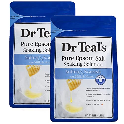 Dr. Teals Soften & Nourish with Milk & Honey Soaking Solution Gift Set (2 Pack, 3lbs ea.) - Pure Epsom Salt & Essential Oils Softens the Skin, Eases Beauty and Personal Care Dr Teal's