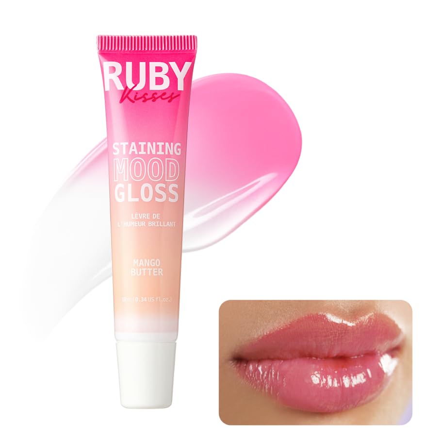 Ruby Kisses pH Lip Gloss, Pink Tinted Lip Balm Stain, Mood Color Changing Lipstick with Mango Butter for Long-Lasting Hydration Beauty & Personal Care Ruby Kisses