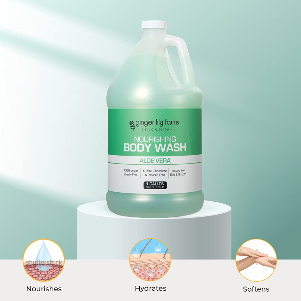 Ginger Lily Farms Club & Fitness Nourishing Body Wash, 100% Vegan & Cruelty-Free, Bath & Shower Gel for Men and Women, Aloe Vera Scent, 1 Gallon (128 Beauty & Personal Care Ginger Lily Farms