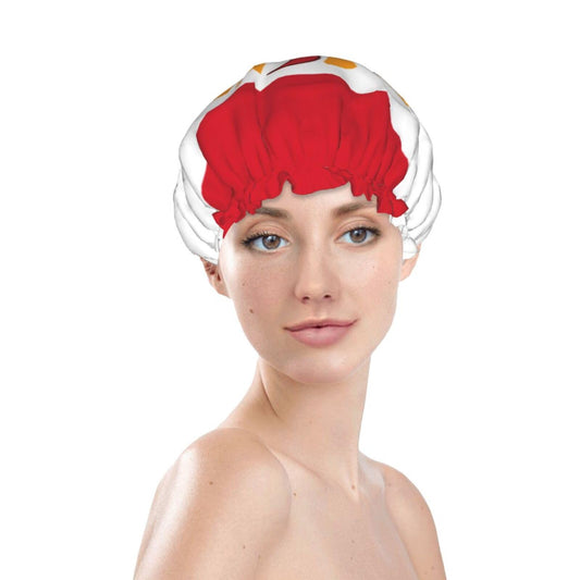 French Polynesia Flag Prints Shower Cap Double Layer Lined Waterproof Bathing Shower Hat Beauty and Personal Care Hayyett