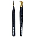 2pcs Black Straight and L-Shaped (Boot) Gold Pointed Eyelash Tweezers for Lash Extension - Stainless Steel Precision Tweezers for Volume and Classic Beauty & Personal Care GMI TWEEZERS