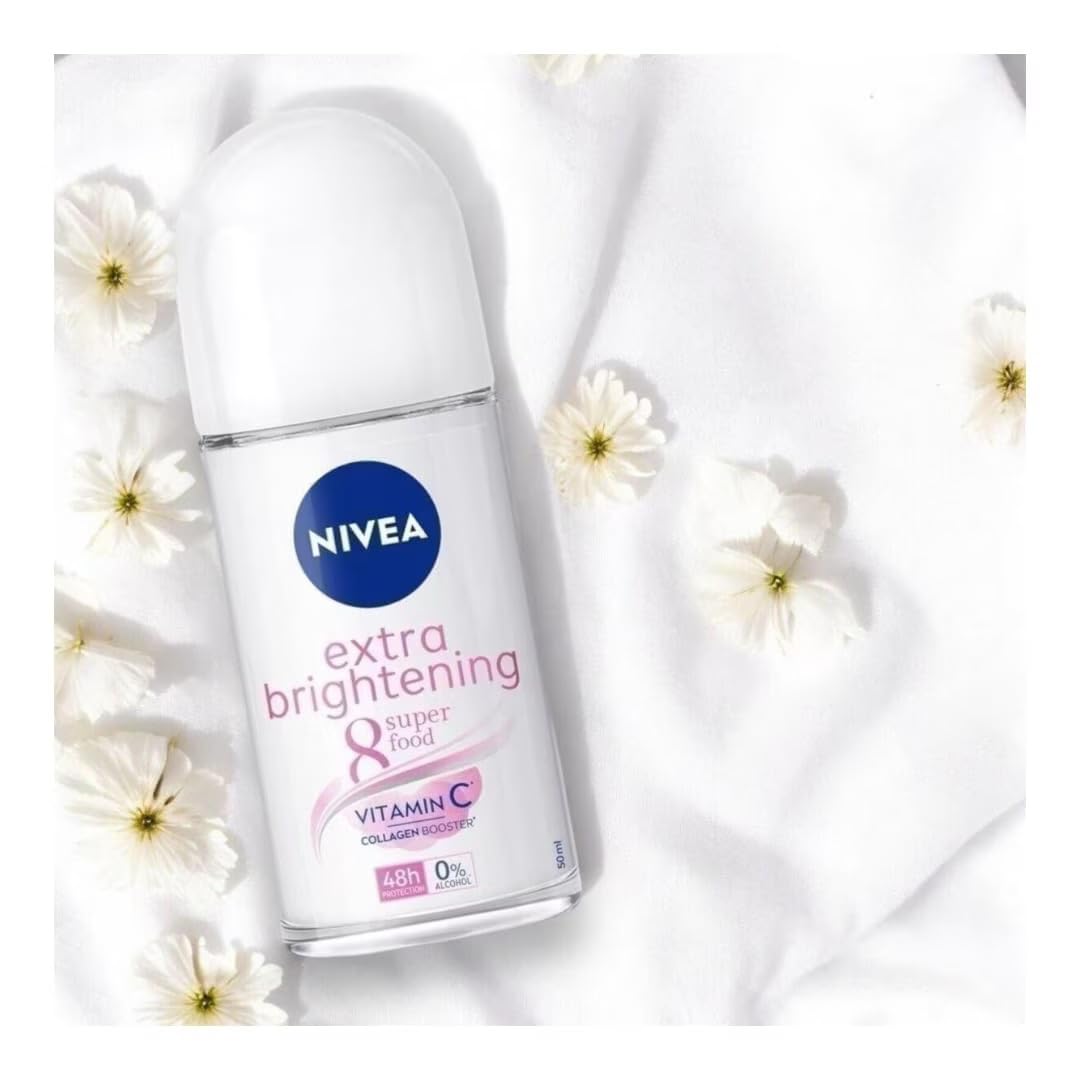 NIVEA Extra Brightening Flavor, Roll-On Deodorant, Alcohol-Free, 48HR Odor Protection, 50ml, 1.69oz, Pack of 3 Beauty and Personal Care NIVEA