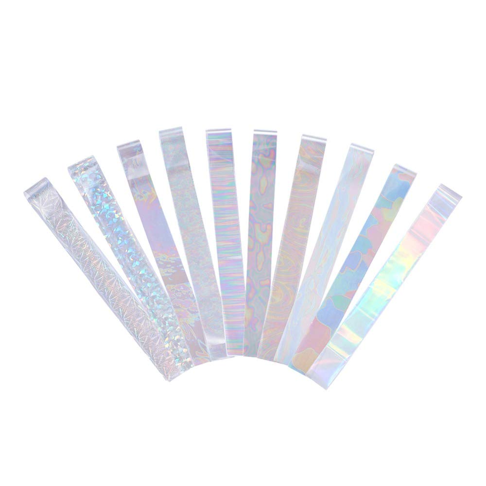 WOKOTO 10 Rolls White Pearl Color Holographic Nail Art Foil Transfer Roll Set Mix-Pattern Stickers Nails Transfer Decals Wraps Kit(1.0inchs*39.4inchs Beauty & Personal Care WOKOTO