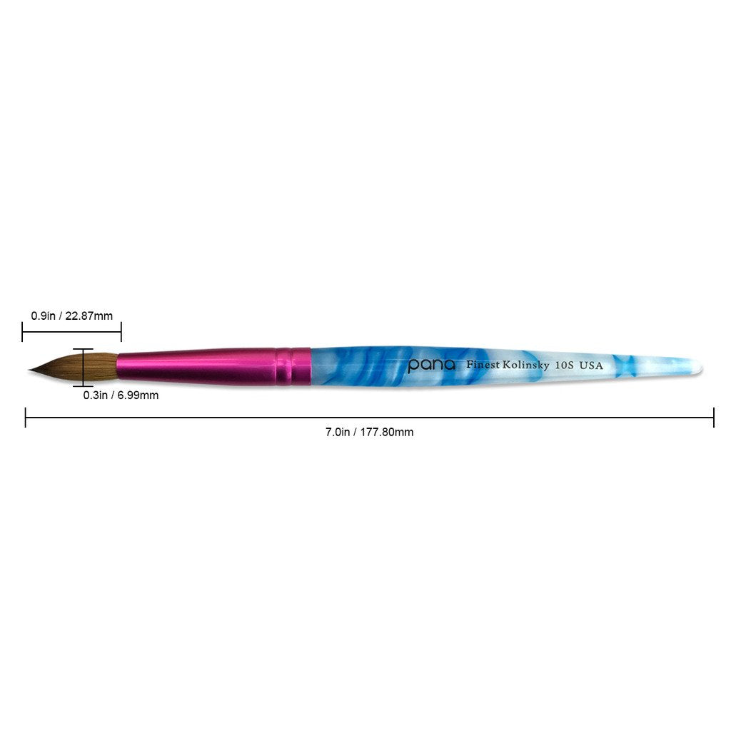 PANA Pure Kolinsky Hair Acrylic Nail Brush - Round Shape Pink Ferrule with White Swirl Blue Handle (Size 10) Beauty & Personal Care PANA