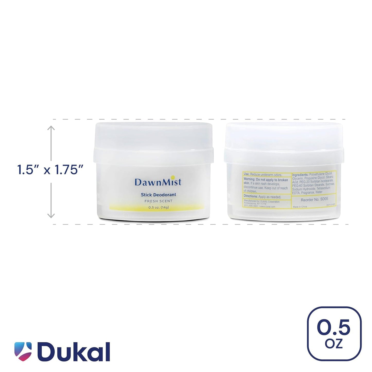 Dukal DawnMist Stick Deodorant, 0.5 oz - Clear, 1 Box (144 Sticks/Box, Pack of 144) - Long-Lasting Freshness for Daily Use Beauty and Personal Care DawnMist