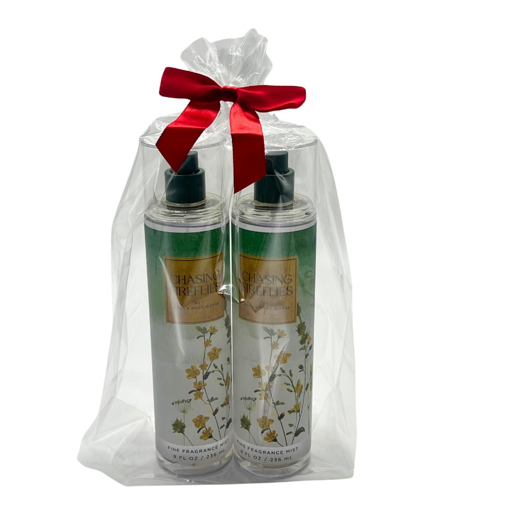 Bath & Body Works CHASING FIREFLIES Fine Fragrance Mist Gift Set with a Red Bow for Holiday 8 fl oz - Pack of 2 Beauty & Personal Care Bath & Body Works