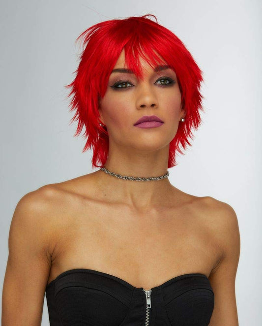 Jinx Blush Wig Color Firecracker Red - Sepia Wigs Short Pixie Cut Vintage Style Shag Synthetic Straight Costume Fantasy Spunky Rocker Anime