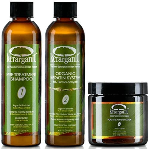 KERARGANIC Formaldehyde-Free Keratin System DIY Set: Pre-Treatment Shampoo, Hair Treatment, Post-Treatment Mask with Argan Oil - (4oz each) Beauty & Personal Care KERARGANIC