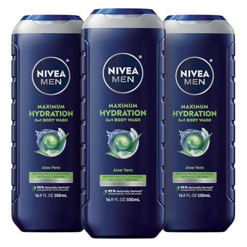 NIVEA MEN Maximum Hydration Body Wash for Dry Skin, Aloe Vera Enriched, 3-in-1 Moisturizing Body Wash, Face and Hair, Paraben Free, Vegan Formula Beauty & Personal Care NIVEA MEN